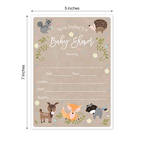 Canopy Street Woodland Animals Baby Shower Invitation / 25 Adordable Animals Themed Fill In Baby Shower Invites / 5" x 7" New Baby Forest Animal Invitation Cards - color: Baby Woodland