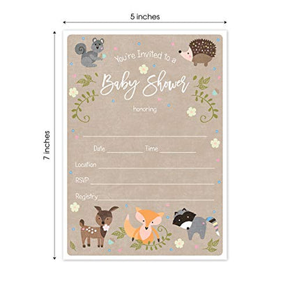 Canopy Street Woodland Animals Baby Shower Invitation / 25 Adordable Animals Themed Fill In Baby Shower Invites / 5" x 7" New Baby Forest Animal Invitation Cards - color: Baby Woodland