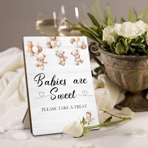 Bear Baby Welcome Shower Wooden Signs, Baby Shower Welcome Sign Stand 5x7 Inch, Sweet Boy And Girl Party Decor - color: sweet baby
