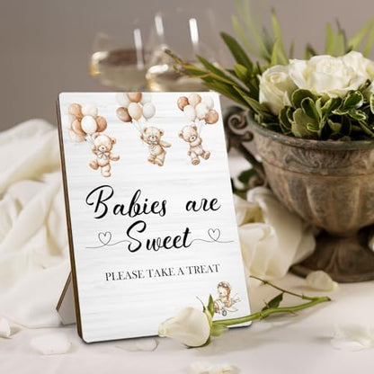 Bear Baby Welcome Shower Wooden Signs, Baby Shower Welcome Sign Stand 5x7 Inch, Sweet Boy And Girl Party Decor - color: sweet baby