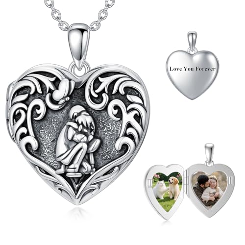 Dorunmo Personalized Heart Locket Necklace That Holds 2 Picture 925 Sterling Silver Custom Lockets Pendant Memorial Jewelry Gifts for Mom Sisters - color: Father Daughter, style: Personalized-Photo+Text