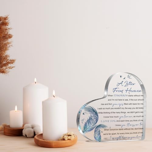 Bereavement Acrylic Sign Gifts for Women, Sympathy Gifts for Loss of Loved One Remembrance Decor, A Letter from Heaven Memorial Table Decor Gifts