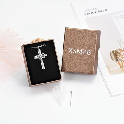 XSMZB Rose Flower Cross Cremation Jewelry for Ashes Human Pet Funeral Urn Pendant Cross Keepsake Ashes Necklace Memorial Gift - color: Customize