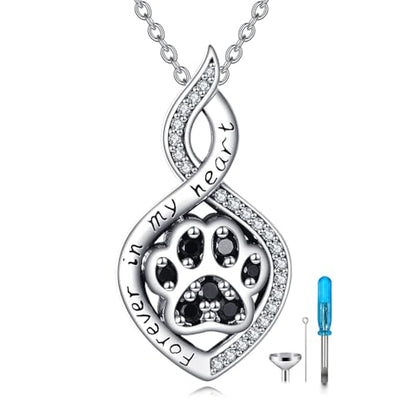 Butterfly/Dragonfly/Pet Paw/Tree of Life/Maple Leaf/Cross Urn Necklace for Ashes 925 Sterling Silver Cremation Pendant Jewelry Gifts for Women Mom - color: Pet Paw