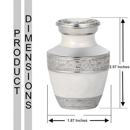 Small Urns for Human Ashes Adult Male Female | Gift Pack of Pearl White Aesthetic Mini Urn, Red Velvet Carry Bag, A Paper Funnel in a Premium Gift Box - color: Pearl White, size: Pack of 1