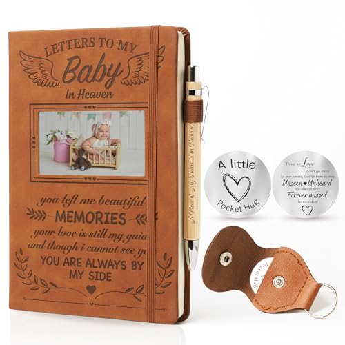 Memorial Gifts for Loss of Baby - Letters to My Baby in Heaven Grief Journal & Pen, Leather A5 Notebook with Photo Cover, Sympathy Bereavement Gifts for Loss of Babies, Angel Baby Child Loss Miscarriage Gift for Mothers Parent - style: Baby