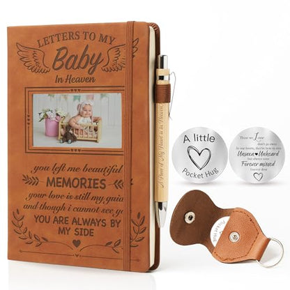 Memorial Gifts for Loss of Baby - Letters to My Baby in Heaven Grief Journal & Pen, Leather A5 Notebook with Photo Cover, Sympathy Bereavement Gifts for Loss of Babies, Angel Baby Child Loss Miscarriage Gift for Mothers Parent - style: Baby