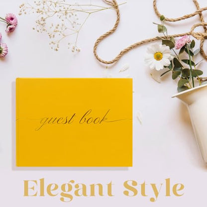 Elegant Wedding Guest Book - Perfect for Wedding Receptions, Baby Showers, Birthdays and Special Events - Polaroid Guest Book with 110 Lined Pages for Sign-in and Photos -Hardcover (Yellow) - color: Yellow