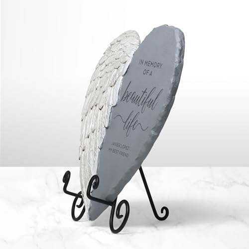 Let's Make Memories Personalized Memorial Garden Stone - Sympathy - Loss of Loved One - Condolences - Indoor/Outdoor - Durable Resin - 3D Iridescent Wing - Beautiful Life - style: In Memory