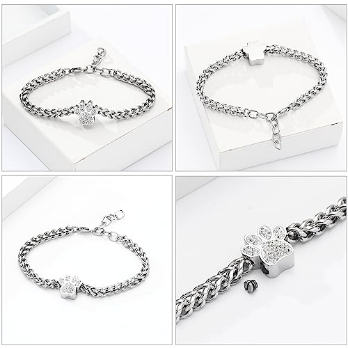 zeqingjw Urn Bracelet for Pets Ashes Pet Cremation Jewelry Stainless Steel Paw Print Pet Memorial Bracelet Pet/Dog's/Cat's Ashes Keepsake for Women Men - color: Silver