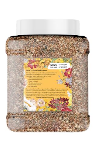 Wildflower Seed Mix 1LB Tub - Save The Bees Seed Mix, by GevaGrow | Bulk 300,000+ Seeds | Pollinator & Bee Attracting Flower Seeds Bulk for Planting in Pots & Outdoor Gardens | 1 Pound Tub - size: 1 Pound Tub, style: Save The Bees Mix