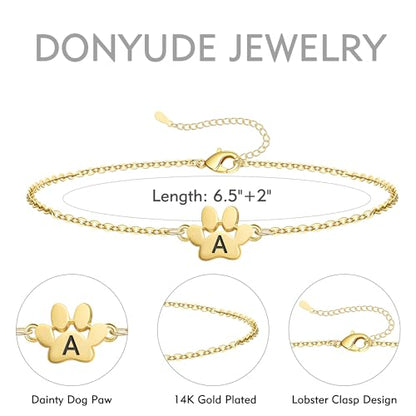 Dog Memorial Gifts for Loss of Dog Paw Initial Bracelet for Women with Heart Dogs Mom Gifts Adjustable Pet Paw Gold Bracelets for Women Memorial Gift for Pet Lover Birthday Jewelry - style: single dog paw L