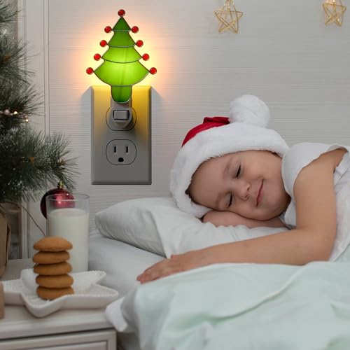 Stained Glass Christmas Tree Night Light Plug into Wall for Home - color: Green Christmas Tree