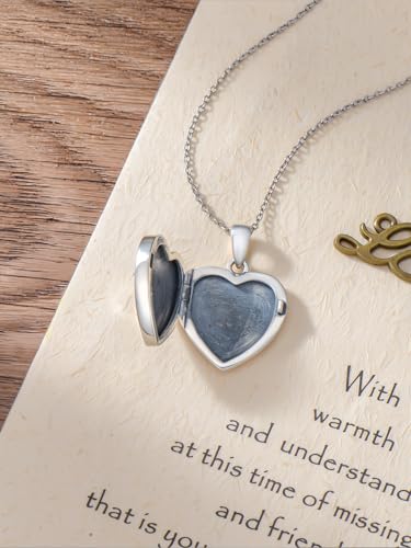 Midari Personalized Heart Locket Necklace That Hold 2 Pictures 925 Sterling Silver Oxidized Photo Necklace Memory Custom Photo Lockets Necklaces Jewelry Gifts for Family Women Lover Mom Dad - color: Graduation, style: Locket Only