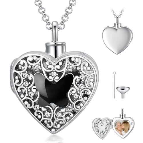 Dorunmo Personalized Heart Urn Locket Necklace for Ashes and Pictures 925 Sterling Silver Customized Locket Memorial Keepsake Cremation Jewelry for Ashes for Women Men Keep Someone Near to You - color: Black Butterfly, style: Personalized Photo + Text