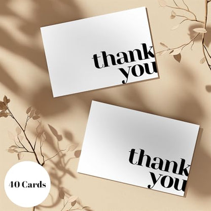 Thank You Cards with Envelopes Bulk Pack of 40 Cards, White Thank You Cards | 5 x 3.5 Inches with Matching Stickers & Envelopes, For Business, Baby Shower, Wedding, Small Business, Graduation, Funeral - color: White