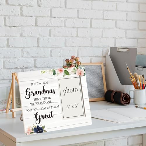 Great Grandma Baby Announcement Picture Frame, New Grandma Gifts | Just When Grandmas Think Their Work Is Done Someone Calls Them Great, Wood Picture Frame, 4 x 6 Inch Photo - color: grandma