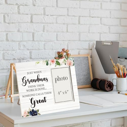 Great Grandma Baby Announcement Picture Frame, New Grandma Gifts | Just When Grandmas Think Their Work Is Done Someone Calls Them Great, Wood Picture Frame, 4 x 6 Inch Photo - color: grandma