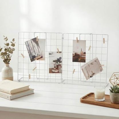 Double-Sided Foldable Desktop Photo Display Board White | 20 Wooden Clips, Photo Display Organizer, Accessory & Handcraft Display, Photo Display Board, For Home Office - color: White