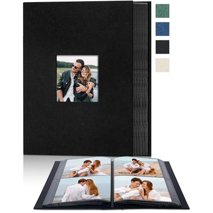 4x6 Slip In Photo Album Holds 200 Pockets Cloth Cover Black | DIY cover window, Acid free pages, PVC free pockets, Family Travel Wedding, Gift ready - color: Black, size: 200 Pockets