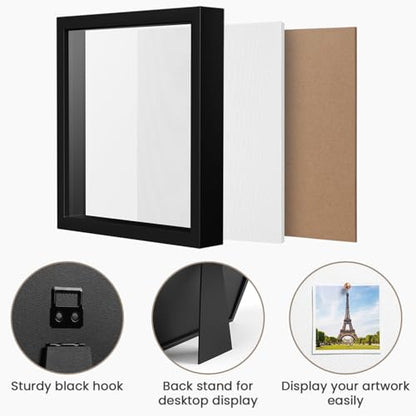 Black Shadow Box Frame, 1.2 Inch Deep MDF Wood Shadow Box with Acrylic (Not Glass), Wall Mount & Tabletop Display Case for Photos Dried Flowers Medals Memorial Keepsakes Crafts (Black, A4) - size: A4