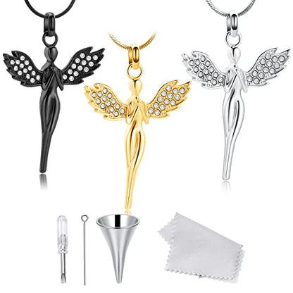 Cremation Jewelry with Angel Lady Stainless Steel Urn Necklace Pendant Memorial Ashes Keepsake for Women Girls, Filling Kit Included - color: Customize