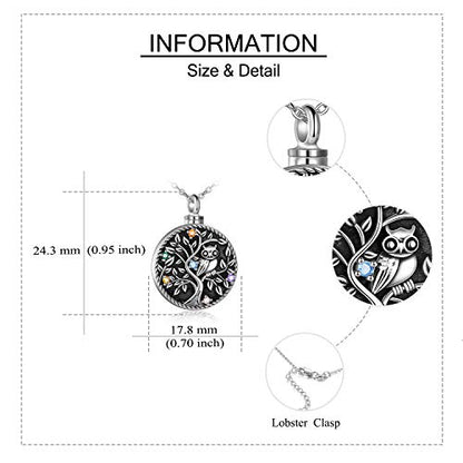 Sterling Silver Tree of Life Urn Necklace for Ashes Owl Necklace Pendant Charm for Women Memorial Gifts Keepsake Always in My Heart Memory Necklace Jewelry - style: tree of life pendant with owl
