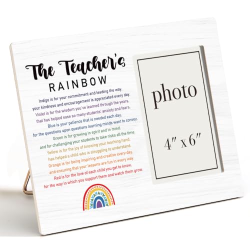 Teacher Appreciation Picture Frame, 4 x 6 in Photo, Thank You Teacher Gifts | Teacher Gifts for Teachers Day Christmas Retirement Graduation from Student, The Teacher's Rainbow Wooden Picture Frame - color: RAINBOW