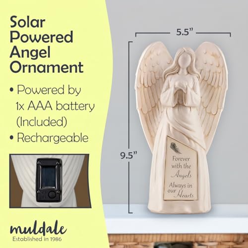 Muldale Solar Angel Statue for Cemetery - in Loving Memory Ornament - Outdoor Indoor Praying Angel Figurines Loss of Loved Ones - Gifts for Passed Loved Ones - style: Classic Tribute