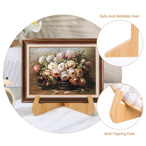 Wooden Plate Stands for Display Bamboo Picture Frame Holder 7 inches Tabletop Easels Frame Folding Display Stand Tabletop Art Holder Book Dish Decorative for Platter Dish Book Photo Plaque