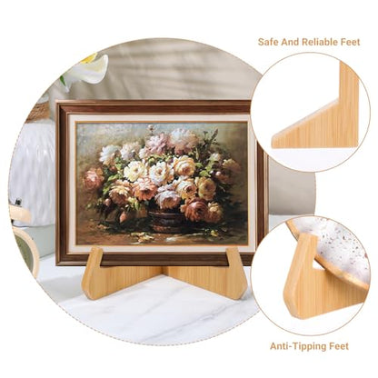 Wooden Plate Stands for Display Bamboo Picture Frame Holder 7 inches Tabletop Easels Frame Folding Display Stand Tabletop Art Holder Book Dish Decorative for Platter Dish Book Photo Plaque