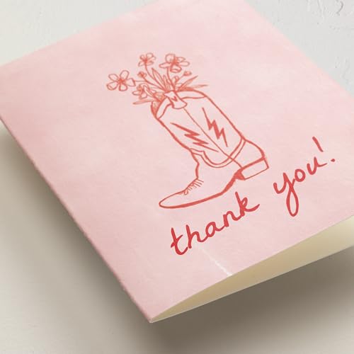 Minted Thank You Cards Pack, Set of 10, Folded Thank You Cards with Envelopes, Blank Card, Pink Boot & Flowers Design, Luxurious Paper, Designed by Independent Artists, Baby Shower, Bridal Shower - color: Party Boots