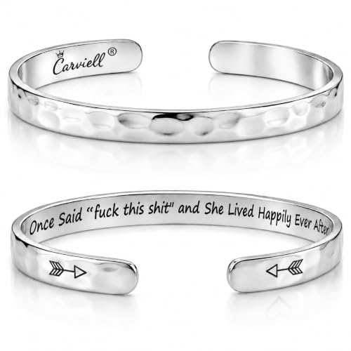 Bracelets for Women – 100+ Meaningful Engraved Messages – Solid 316L Surgical Stainless Steel Cuff Bracelet – Gift Ready - color: BADASS Gift - A wise woman once said, fu.. this sh.., and she lived happily ever after