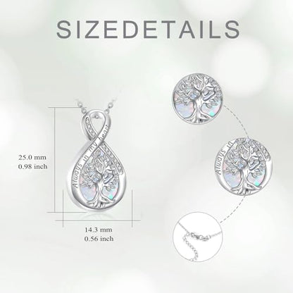 Diamond Tree of Life Urn Necklace for Ashes 925 Sterling Silver Family Tree of Life Cremation with Funnel Filler Ash Holder Keepsake Memorial Jewelry Gifts for Women,18+2 inch - style: Style 2-White Opal