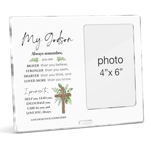 Godson Gifts for Babies Boys Baptism First Communion, Godson Picture Frame Gifts From Godmother, Boy Baby Christening Baptism Gift Acrylic Photo Frames 4 x 6 Inches Photo - color: Godson- A