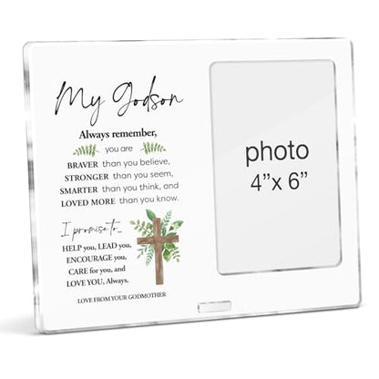 Godson Gifts for Babies Boys Baptism First Communion, Godson Picture Frame Gifts From Godmother, Boy Baby Christening Baptism Gift Acrylic Photo Frames 4 x 6 Inches Photo - color: Godson- A