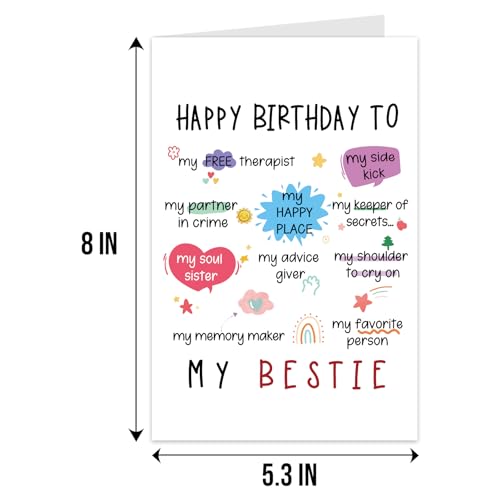 Qiliji Funny Bestie Birthday Card, Best Friend Birthday Card for Women, Happy Birthday Card for Bestie, Birthday Card for Friend BFF Sister - color: Bestie Birthday
