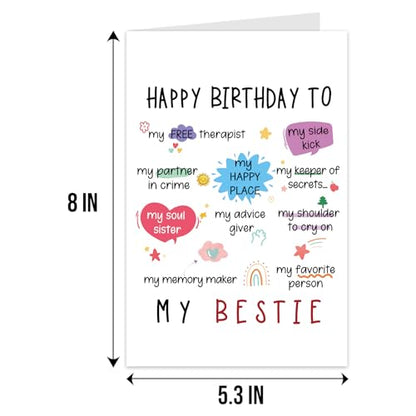 Qiliji Funny Bestie Birthday Card, Best Friend Birthday Card for Women, Happy Birthday Card for Bestie, Birthday Card for Friend BFF Sister - color: Bestie Birthday
