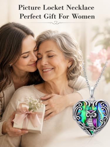 JKR Heart Picture Locket Necklace for Women That Holds Pictures Jewelry | Memorial Necklace with Picture Anniversary Birthday Gift for Women Wife Mom Girlfriend - color: Owl