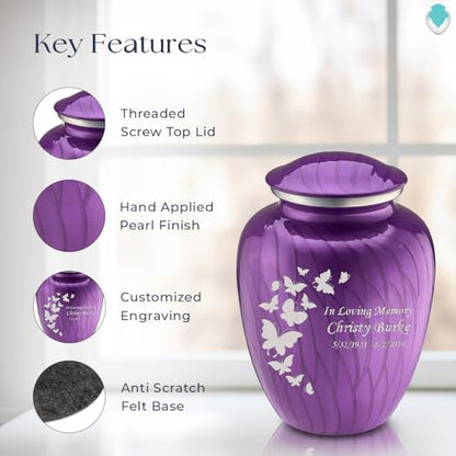 Geturns Embrace Adult Personalized Butterfly Cremation Urns for Human Ashes I Large Pearl Purple Funeral Urn for Men and Women I 200 lbs - color: Pearl Purple
