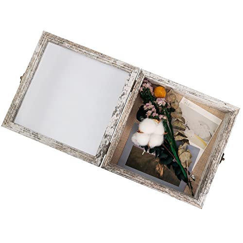 Small Shadow Box Frame 8x8 Display Case, White Wedding Bouquet Memory Box - color: Rustic White, size: 8"x8" (20x20 cm)