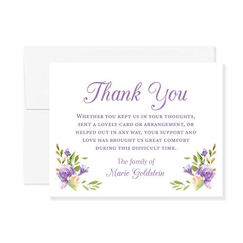 Purple Flowers Sympathy Thank You Cards | Funeral Thank You Cards, Bereavement Notes with Envelopes, 5.5x4.25", Flat Notecards