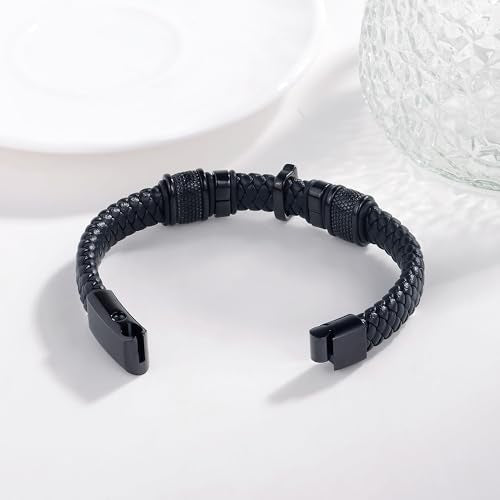 YOUFENG Urn Bracelet for Human Ashes Leather Cremation Knot Cross Bracelet Stainless Steel Keepsake Cuff Bangle Jewelry for Men - color: Cross