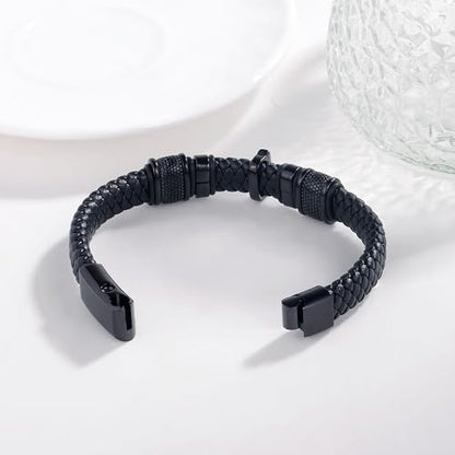 YOUFENG Urn Bracelet for Human Ashes Leather Cremation Knot Cross Bracelet Stainless Steel Keepsake Cuff Bangle Jewelry for Men - color: Cross