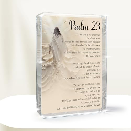Psalm 23 Jesus Walking On Water Acrylic Desk Decor, Christian Wall Art Bible Verses Pictures Inspirational Quotes Acrylic674 Sign for Prayer Room Office Church Desktop Decoration - color: Psalm23, size: 4.1x.3.1