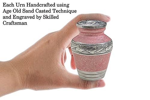 BOLD & DIVINE Beautiful Pink Granule Textured Small Keepsake Urns for Human and Pet Ashes | with Velvet Bag & Funnel - 1 Quantity - size: Small_Set Of 1
