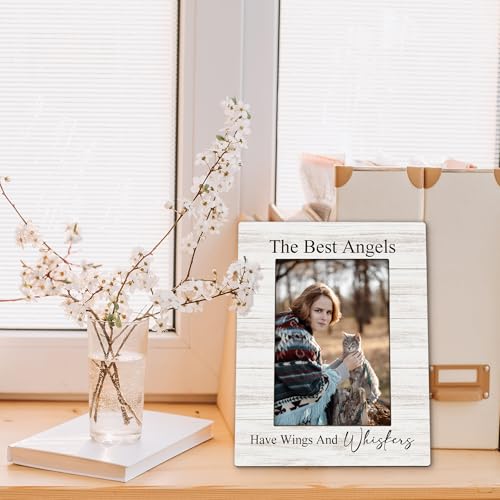 Cat Memorial Picture Frames - Cats Photo Frame, Memorial Sympathy Gifts for Loss of Pet Cat, The Best Angels Have Wings and Whiskers Picture Photo Frames for Home Bedroom Decor, 5x7