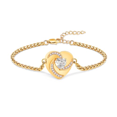 Imrsanl Heart Urn Bracelet for Ashes for Women Inlaid Crystal Ajustable Link Bracelets Cremation Jewelry Keepsake Loved Ones Memorial Ashes Holder - color: Gold-White