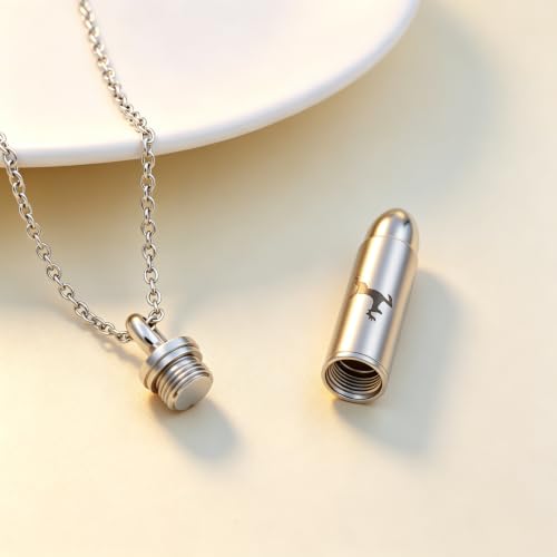 SIYUU Bullet Cremation Jewelry for Ashes Vial Deer Engraved Urn Necklace Stainless Steel Ash Container Keepsake Pendant Memorial Jewelry for Men Women - color: Customize