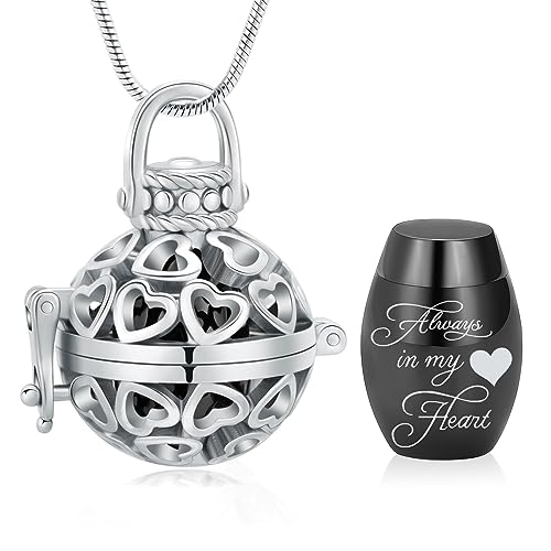 Yinplsmemory Cremation Jewelry Urn Necklace for Ashes with Mini Keepsake Jar - color: Silver&black